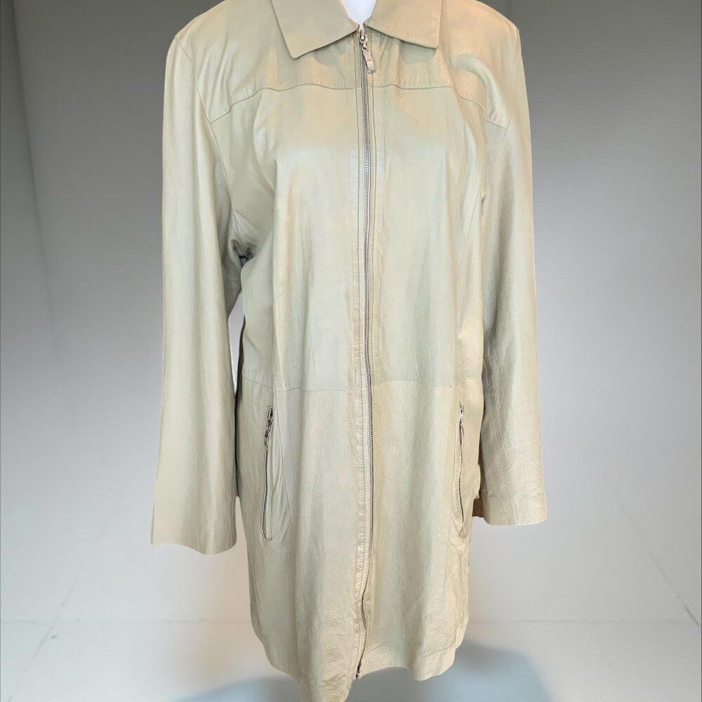 Primo Pelle all leather shirt/jacket, EUC, unlined, Sz M, sage green, minimalist